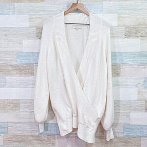 LOFT Oversized Soft Stretchy Wrap Sweater Cream Cotton Wool Blend Womens Medium